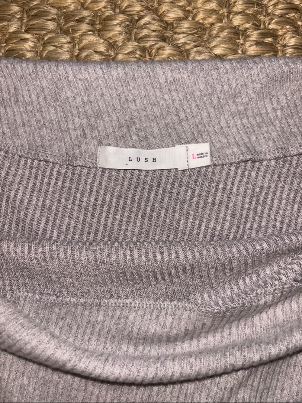 Lush Light Gray Off-the-Shoulder Ribbed Sweater - Picture 4 of 5